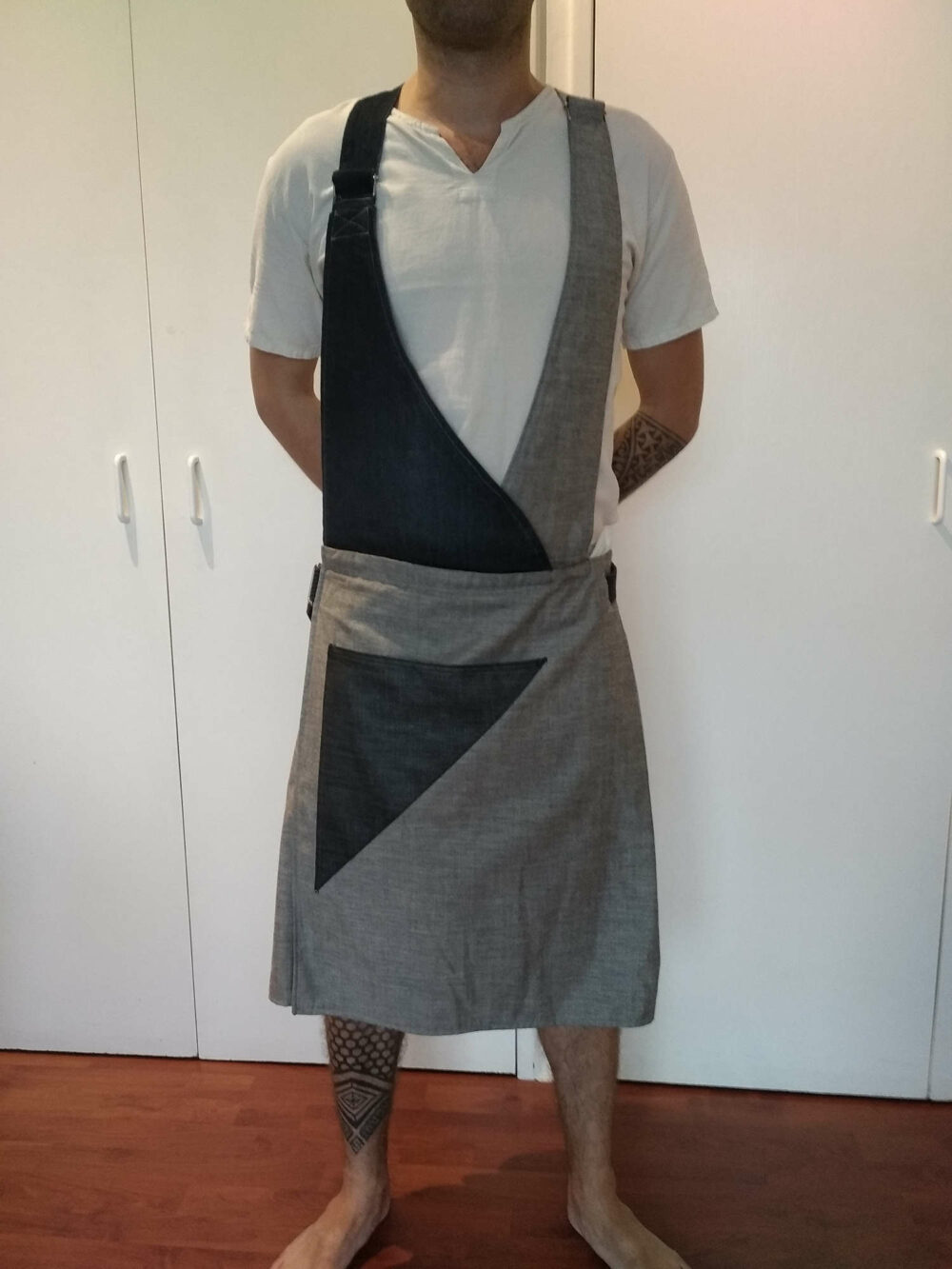 Kilt salopette en jean gris et bleu – Image 3