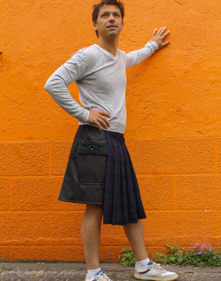 kilt / jupe jean tartan bleu vert